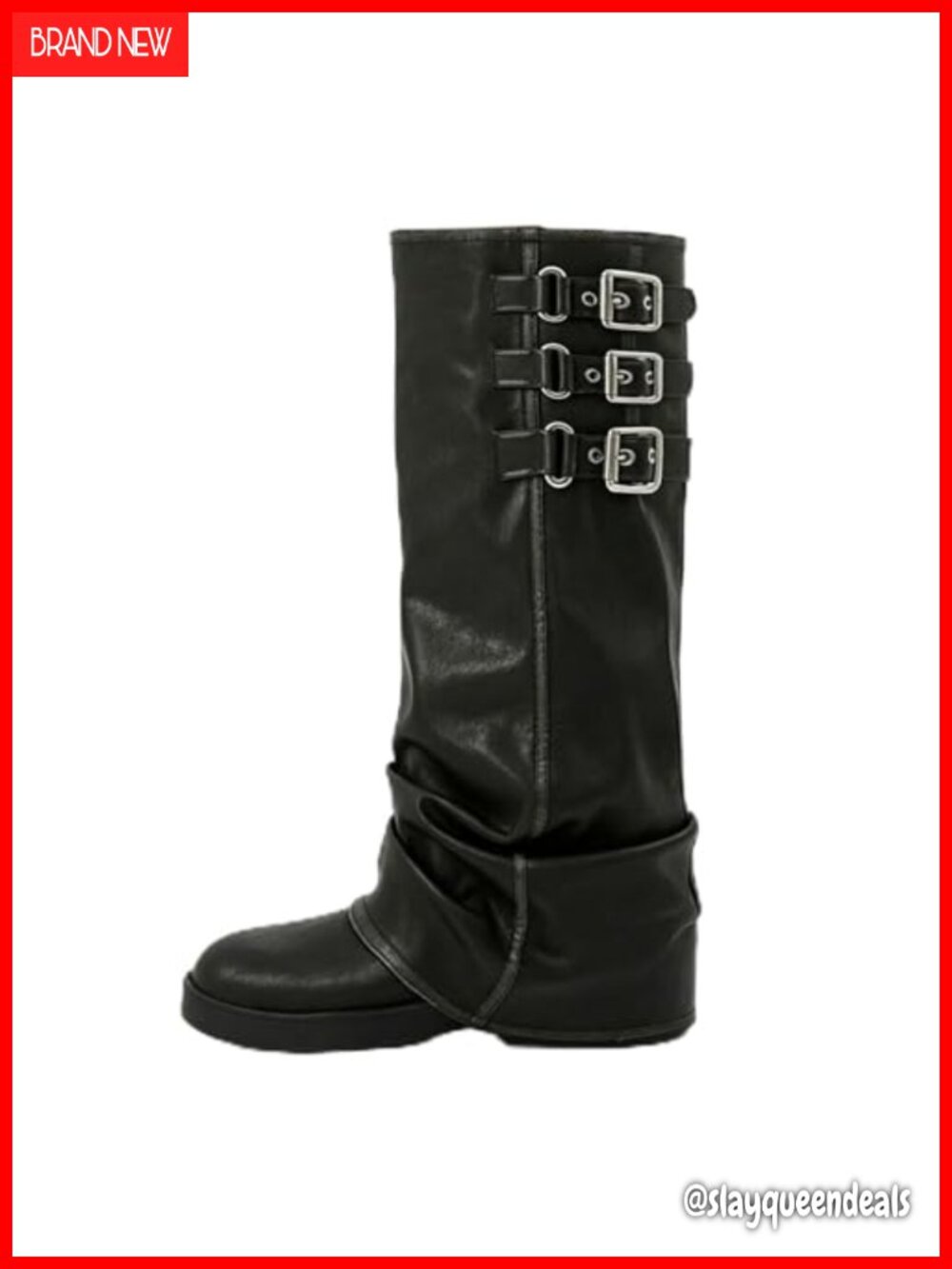 MAVMAX Women Slouchy Knee High Boots Casual Round Toe Pull On Riding Biker Boot